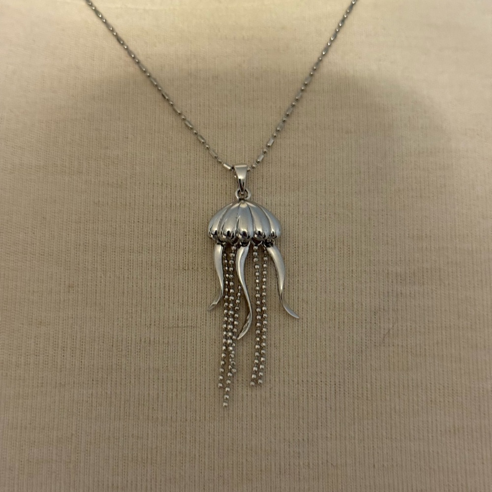 Oceanic Silver Jellyfish Pendant Necklace